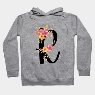 Letter R With Watercolor Floral Wreath Hoodie